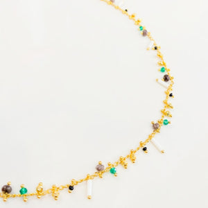 Collier Tour de Cou Breloques Perles Blanches et Vertes 