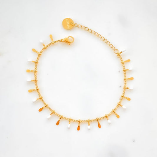 Bracelet Doré et Franges Fines Blanches