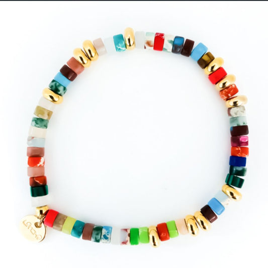 Bracelet Elastique Doré et Perles Naturelles 