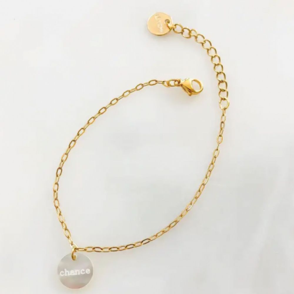 Bracelet Doré et Pendentif Médaille Mot Chance 