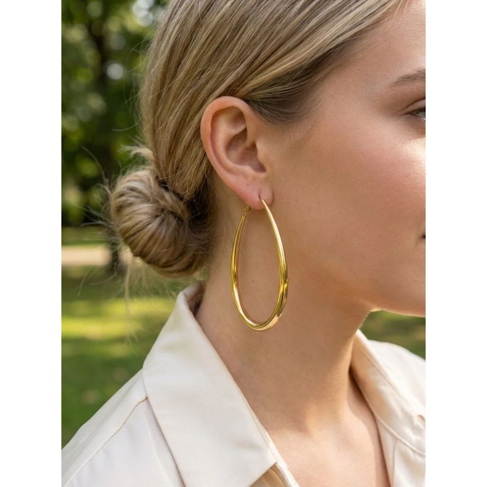 Boucles d'Oreilles Grandes Créoles Ovale Dorées