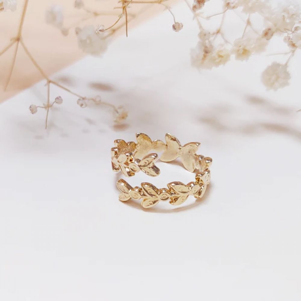 Bague Ouverte Doré et Motif Fleurs
