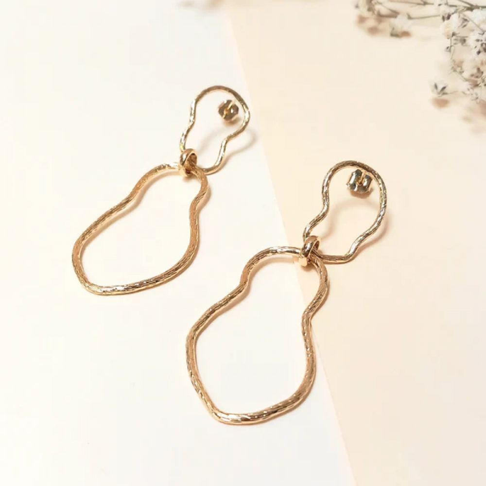 Boucles D'oreilles Pendantes 2 Anneaux Irréguliers Torsadés Dorée