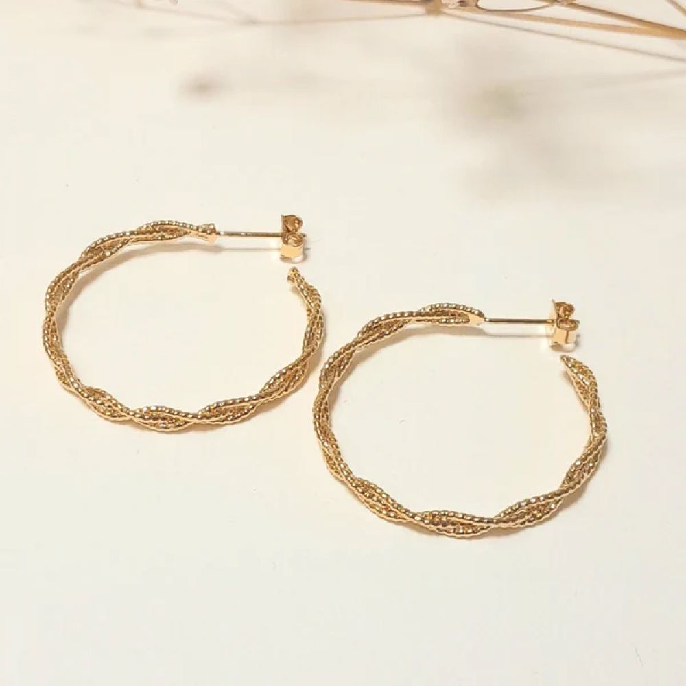 Boucles d'Oreilles Petites Créoles Torsadés Dorées