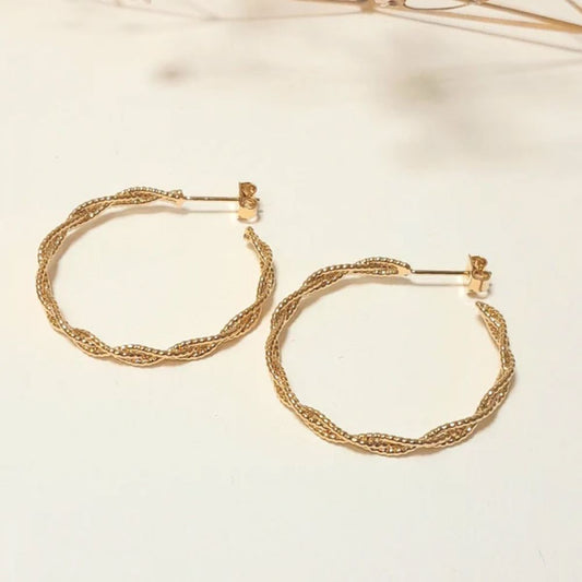 Boucles d'Oreilles Petites Créoles Torsadés Dorées