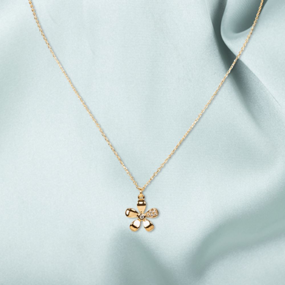Collier Tour de Cou Pendentif Pétales de Fleurs Plaqué Or