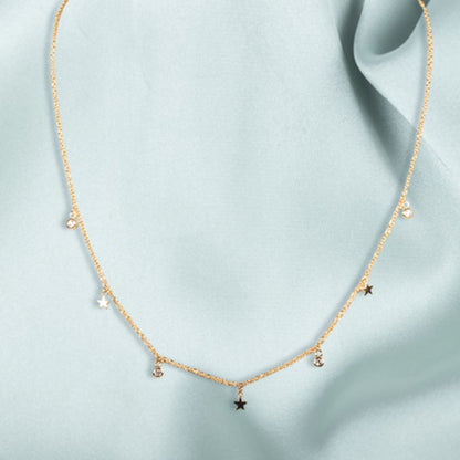 Collier Tour de Cou Plaqué Or et Charms Etoiles et Strass Blancs