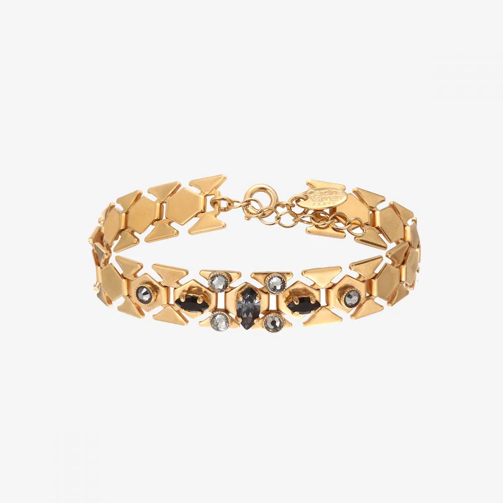 Bracelet Maille Plate et Cristaux Noir Swarovski Plaqué Or