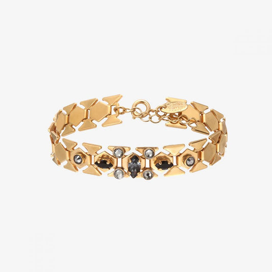 Bracelet Maille Plate et Cristaux Noir Swarovski Plaqué Or
