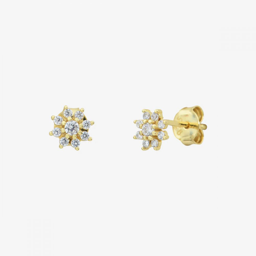 Puces d'Oreilles Fleur et Strass Plaqué Or