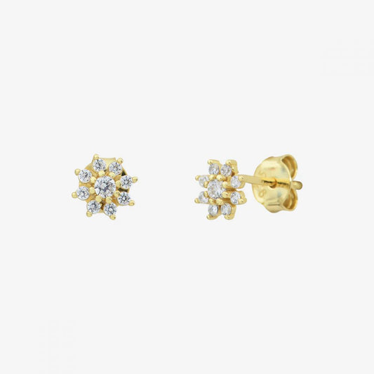 Puces d'Oreilles Fleur et Strass Plaqué Or