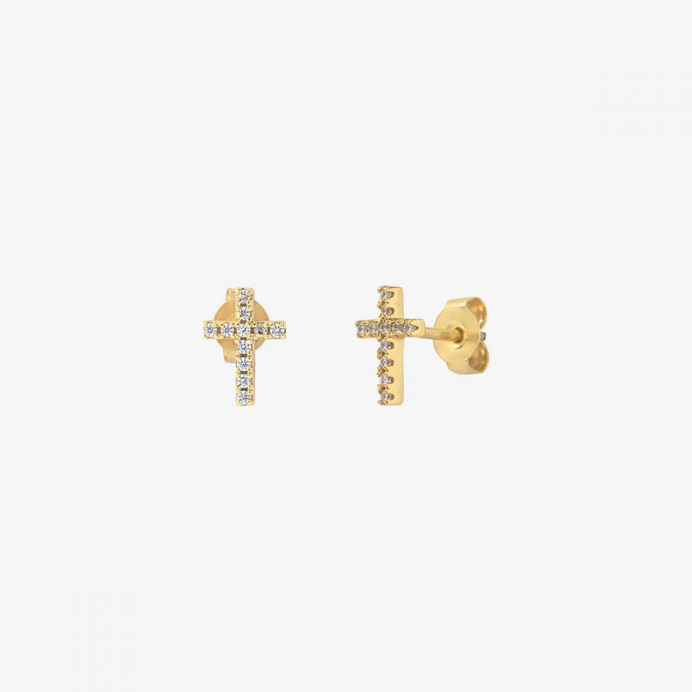 Puces d'Oreilles Croix et Strass Plaqué Or