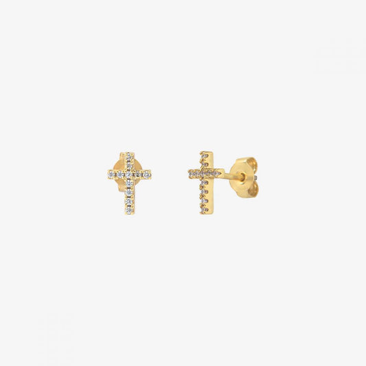 Puces d'Oreilles Croix et Strass Plaqué Or