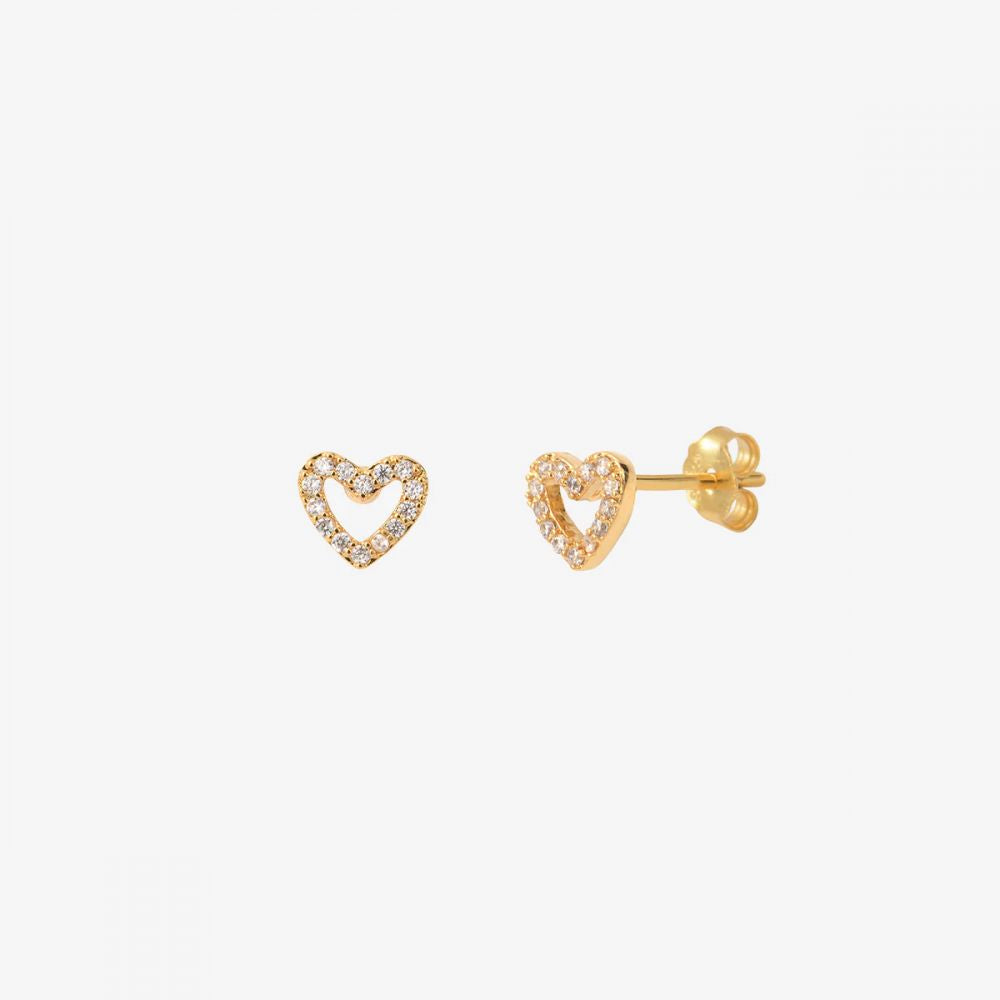 Puces d'Oreilles Coeur et Strass Plaqué Or