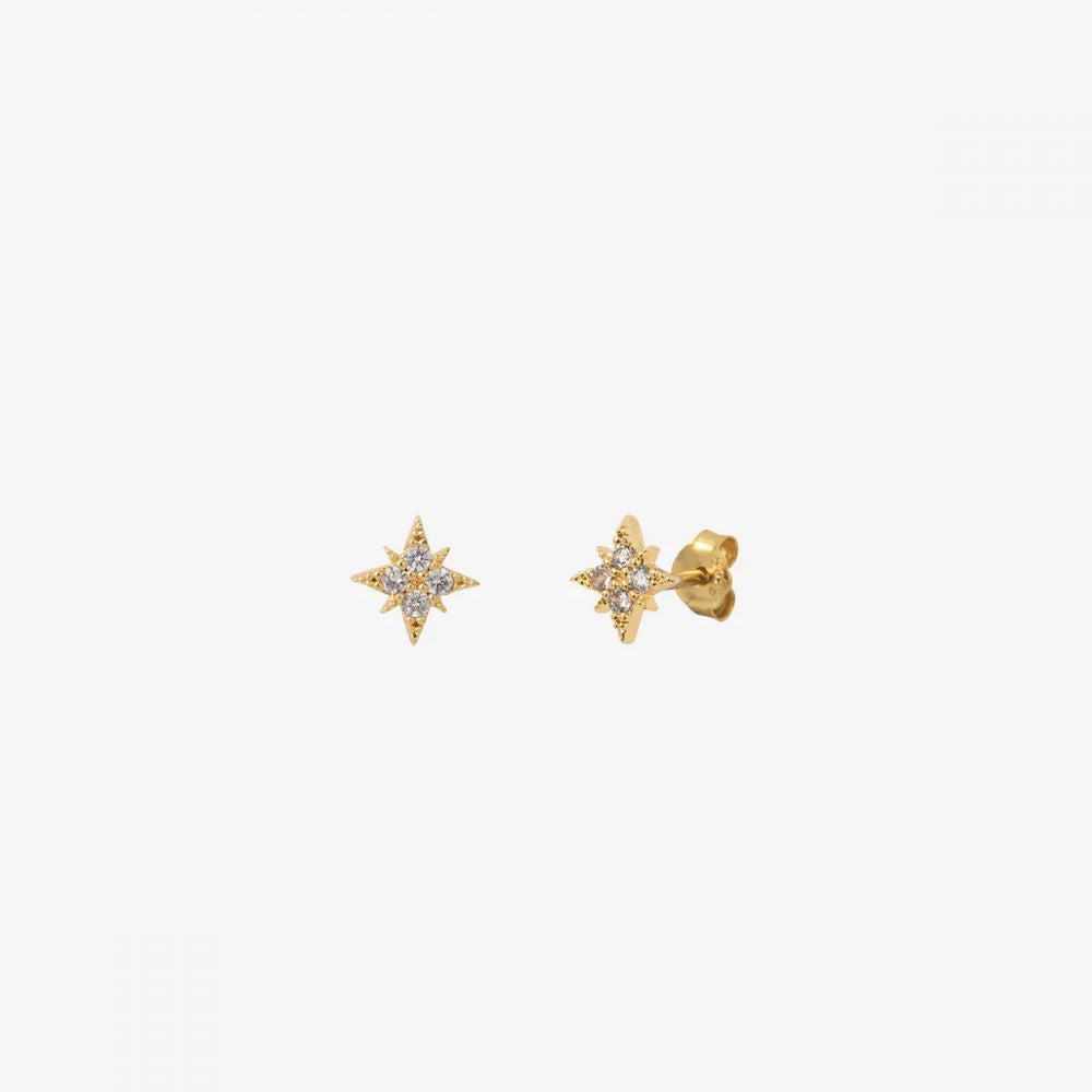 Boucles d'Oreilles Puces Etoile et Strass Plaqué Or