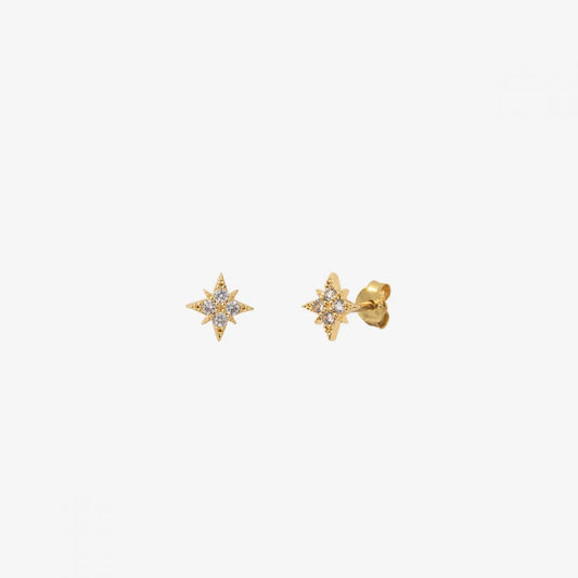 Boucles d'Oreilles Puces Etoile et Strass Plaqué Or