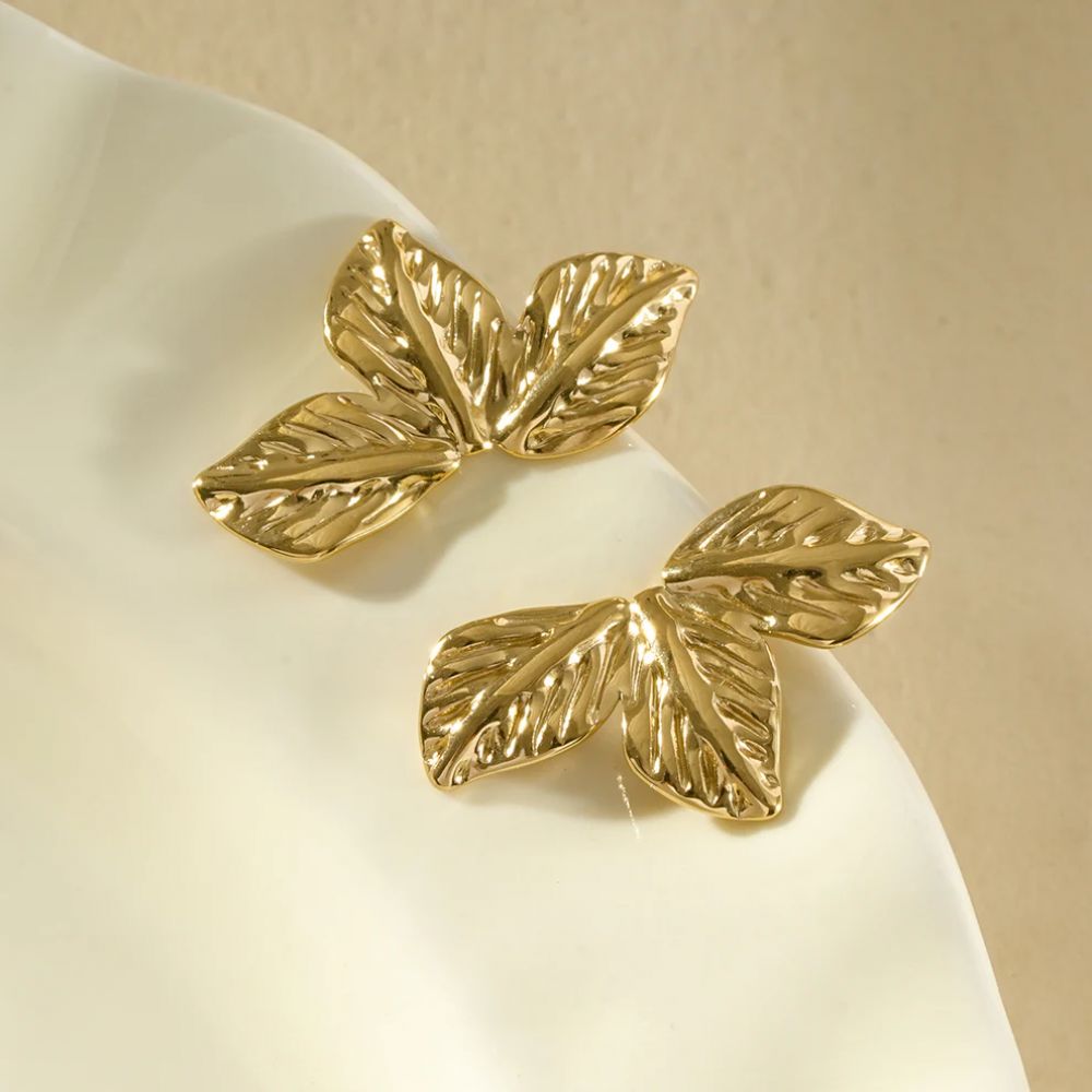 Boucles d'Oreilles Feuilles Texturées Doré