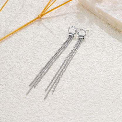 Boucles d'Oreilles Pendantes Maille Serpent Rond Argenté