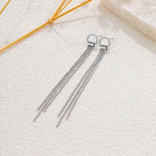 Boucles d'Oreilles Pendantes Maille Serpent Rond Argenté
