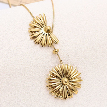 Collier Sautoir Forme Y et 2 Marguerites Doré