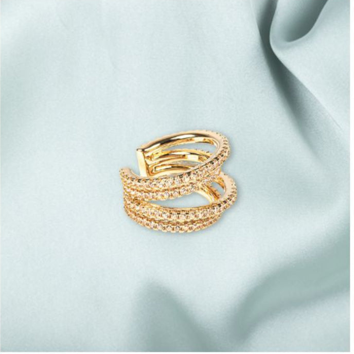 Bague d'Oreille Earcuff Multi-anneaux Dorée et Zircons Blancs