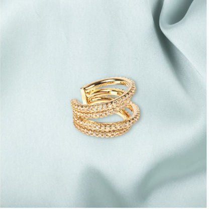 Bague d'Oreille Earcuff Multi-anneaux Dorée et Zircons Blancs