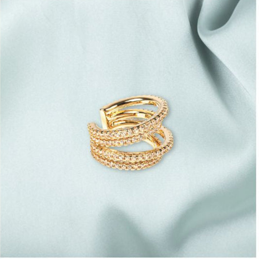 Bague d'Oreille Earcuff Multi-anneaux Dorée et Zircons Blancs