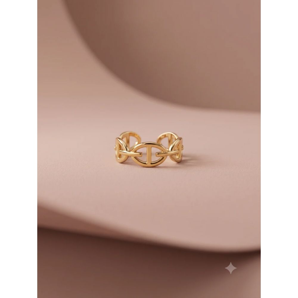 Bague ajustable à motif maille marine en acier inoxydable doré