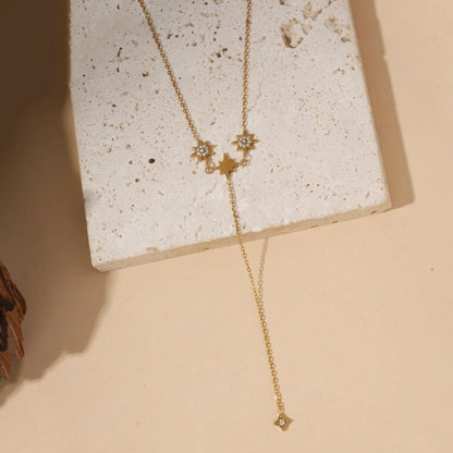 Collier Cravate Chaine Doré Etoiles et Lunes