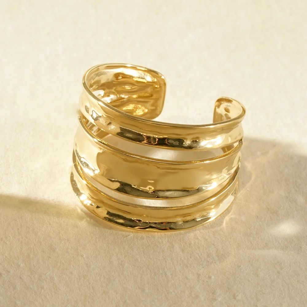 Bague Ajustable 3 Rangs Martelés Doré