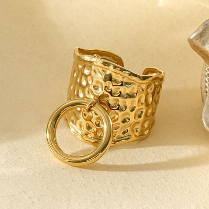 Bague Ajustable Martelée et Anneau Doré