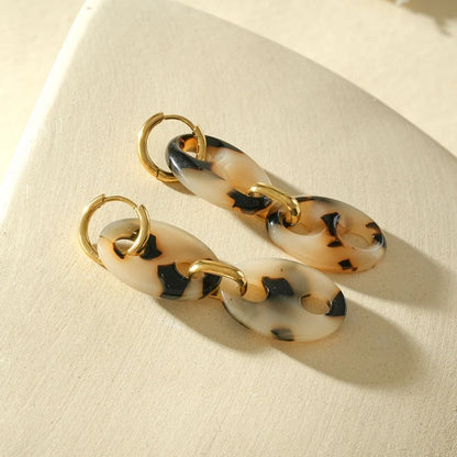 Boucles d'Oreilles Pendants 3 Maillons Motifs Léopard