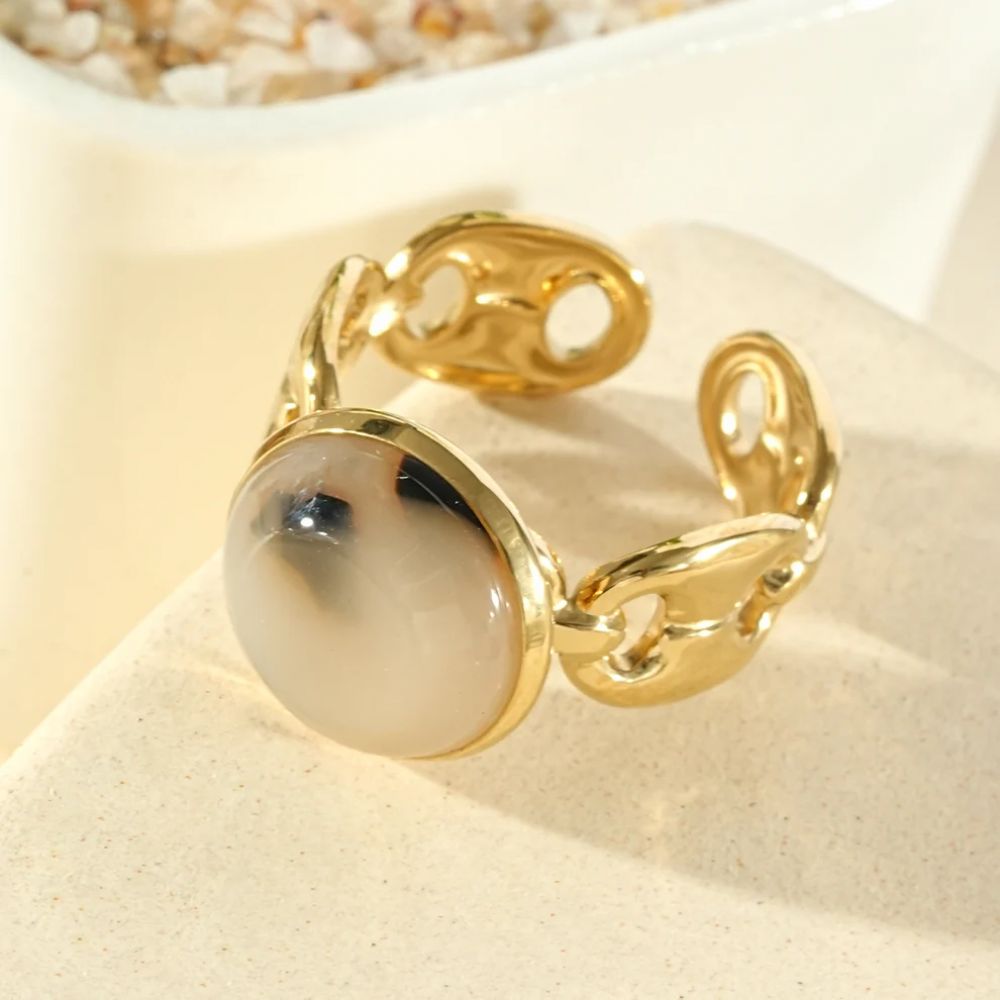 Bague Ajustable Dorée Maillons et Pierre Résine Léopard