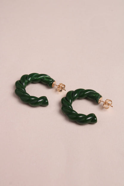 Boucles d'Oreilles Créoles Torsadées Couleur Verte