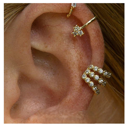 Bague d'Oreille Earcuff 3 Rangs Strass Blancs Porté