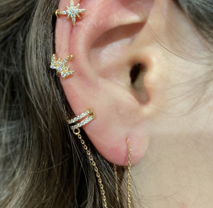 Boucles Chaînes Earcuff et clou Porté 