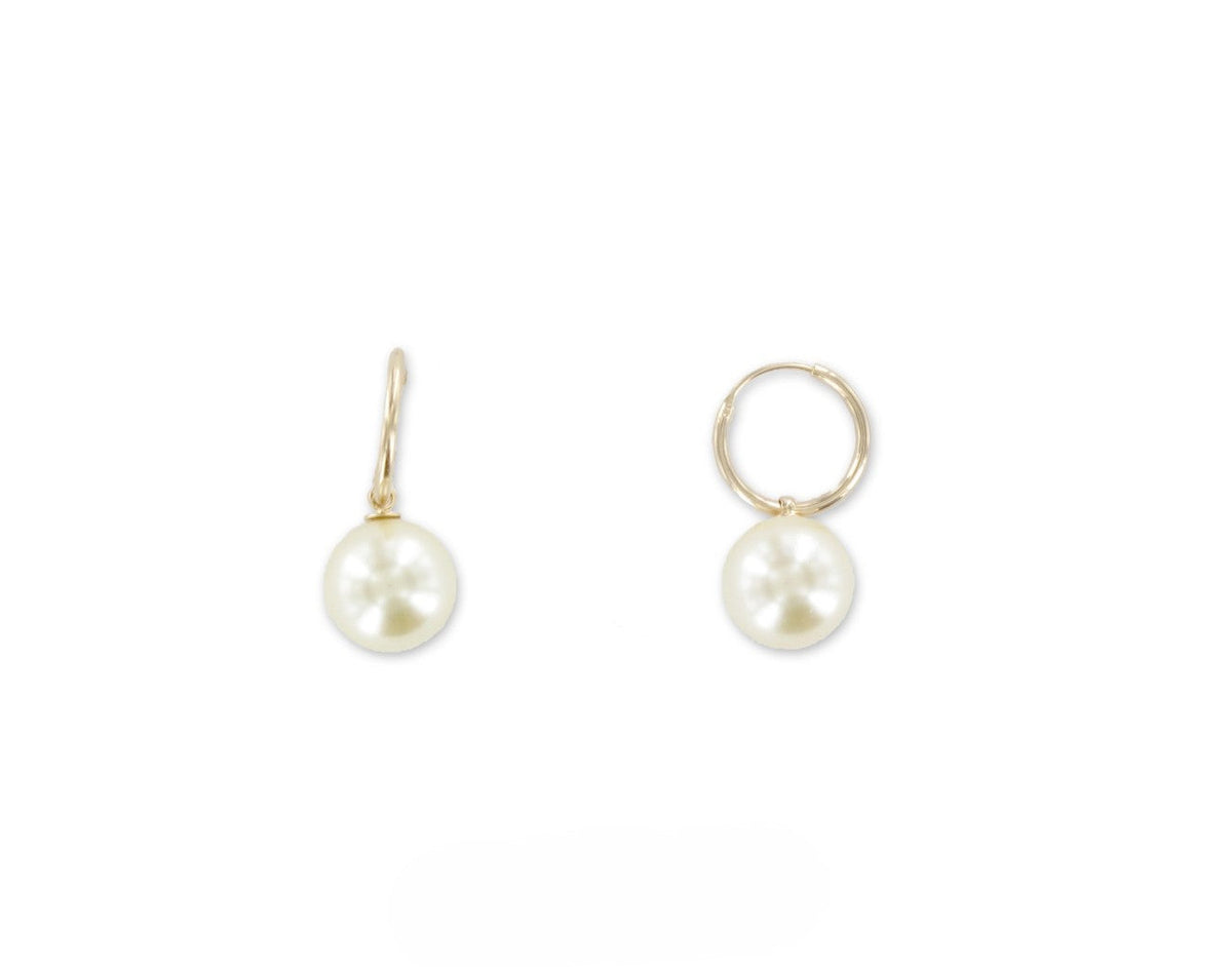 Boucles d'Oreilles Petites Créoles Plaqué Or et Charms Perle de Culture
