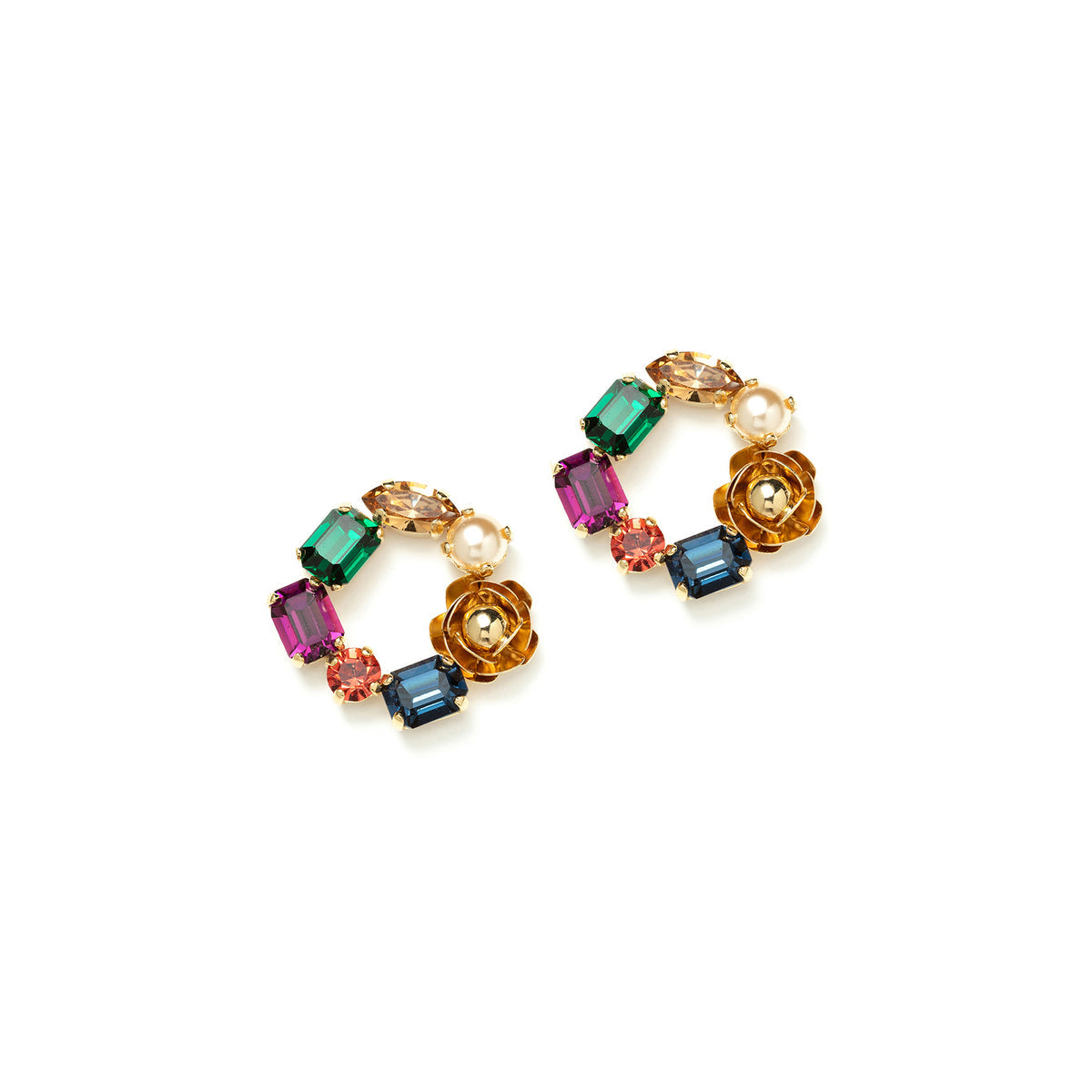 Boucles d'Oreilles Cercles et Cristaux Swarovski Colorés