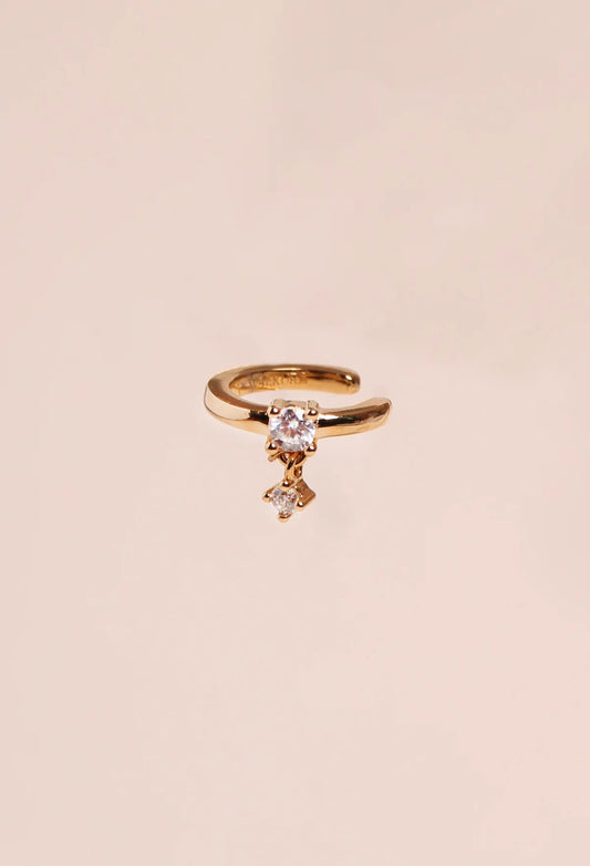 Bague d'Oreille Earcuff Dorée et 2 Zircons Blancs 