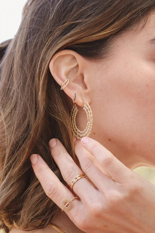 Bague d'Oreille Earcuff 2 Rangs Martelés Dorés Porté