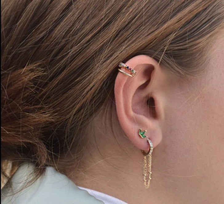 Bague d'oreille Earcuff 2 Rangs et Strass Multicolore porté