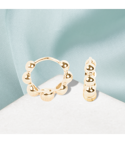 Boucles d'Oreilles Petites Créoles Boules Plaqué Or 