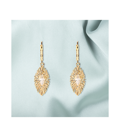 Boucles d'Oreilles Dormeuses et Pendentif Ovale Martelés et Zircons Blancs