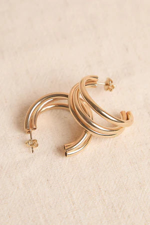 Boucles d'Oreilles Créoles 3 Anneaux Dorés 