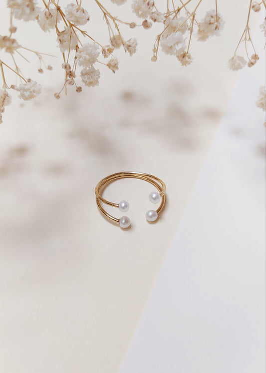 Bague 4 Perles Dorée vu de face 