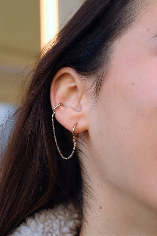 Boucles Chaînes et Earcuff Anneaux Plaqué Or Porté