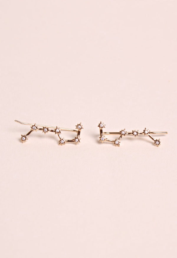 Boucles d'Oreilles Montantes Dessus d'Oreilles Constellation Strass et Plaqué Or 