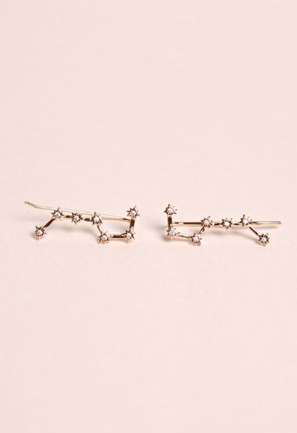 Boucles d'Oreilles Montantes Dessus d'Oreilles Constellation Strass et Plaqué Or 