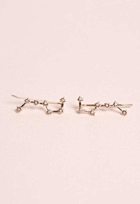 Boucles d'Oreilles Montantes Dessus d'Oreilles Constellation Strass et Plaqué Or 