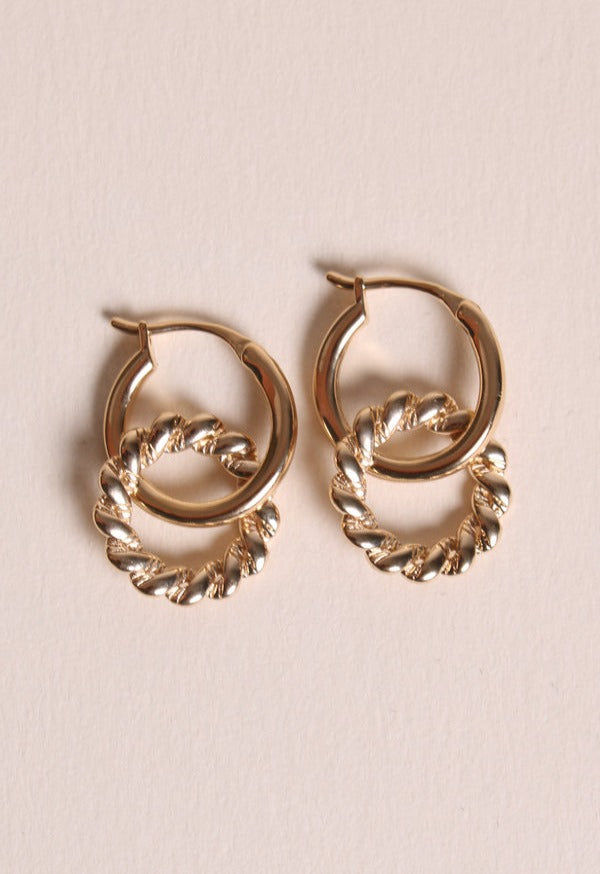 Boucles d'Oreilles 2 Anneaux Imbriqués Plaqué Or vu de face